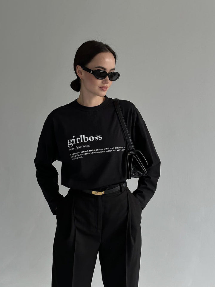 Damen lässiges Longsleeve mit Statement-Druck Drune