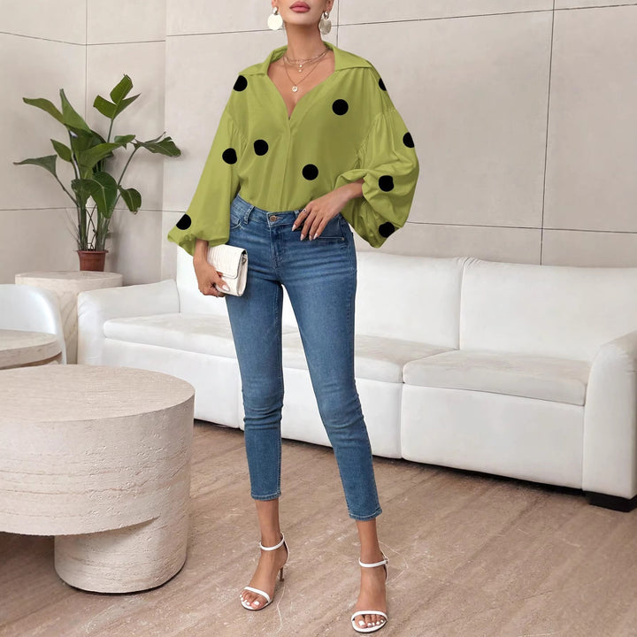 Damen Oversize-Bluse mit voluminösen Puffärmeln und Punktmuster Drune