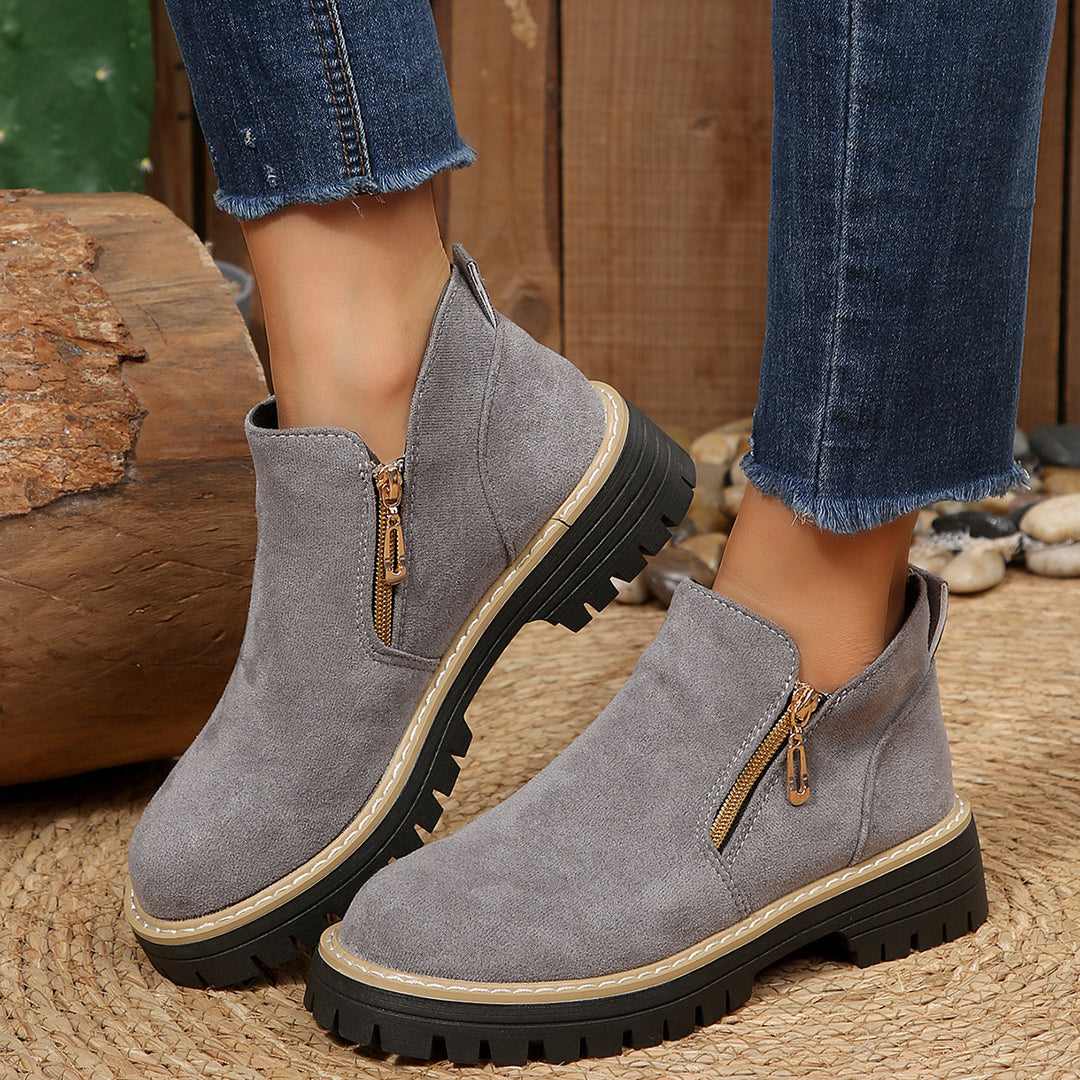 Damen Ankle-Boots mit Profilsohle, seitlichem Reißverschluss und gepolstertem Komfortschaft Drune