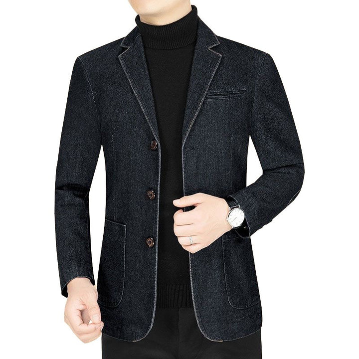 Herren Jeansblazer Slim Fit mit Aufgesetzten Taschen und Notch-Kragen Drune