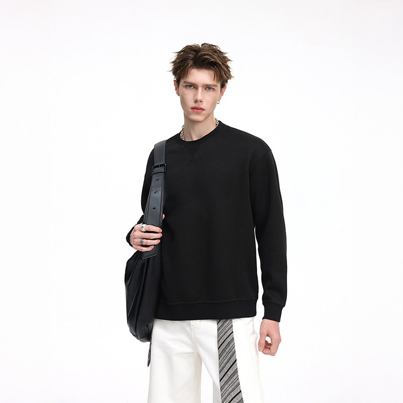 Herren Oversize Waffelstrick-Sweatshirt mit Rundhals, verlängertem Rückensaum und gerippten Bündchen Drune