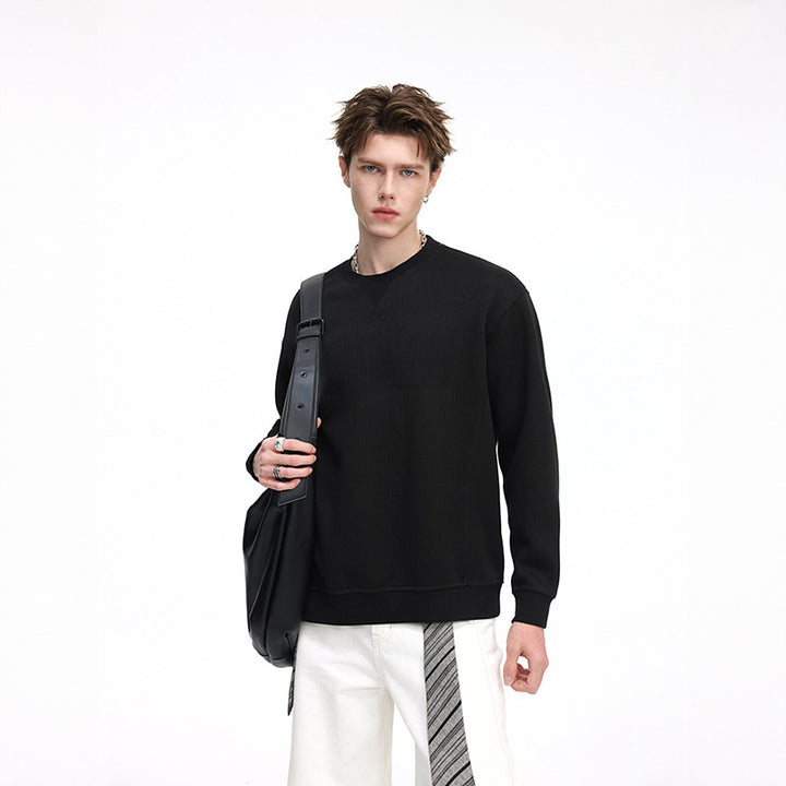 Herren Oversize Waffelstrick-Sweatshirt mit Rundhals, verlängertem Rückensaum und gerippten Bündchen Drune