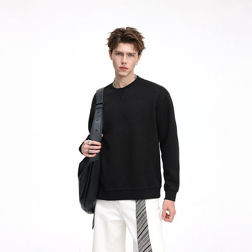 Herren Oversize Waffelstrick-Sweatshirt mit Rundhals, verlängertem Rückensaum und gerippten Bündchen Drune