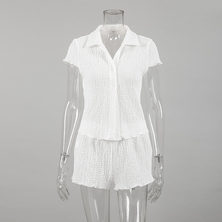 Damen Freizeit-Pyjama-Set mit strukturiertem Oberteil und Shorts Drune