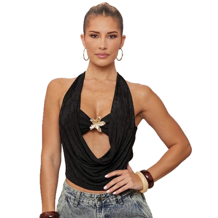 Damen Haltertop mit tiefem V-Ausschnitt und eleganter Drapierung Drune
