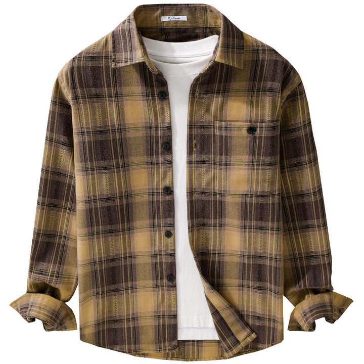 Herren Kariertes Flanell‑Hemdjacke im Overshirt‑Stil mit weich gebürsteter Oberfläche Drune