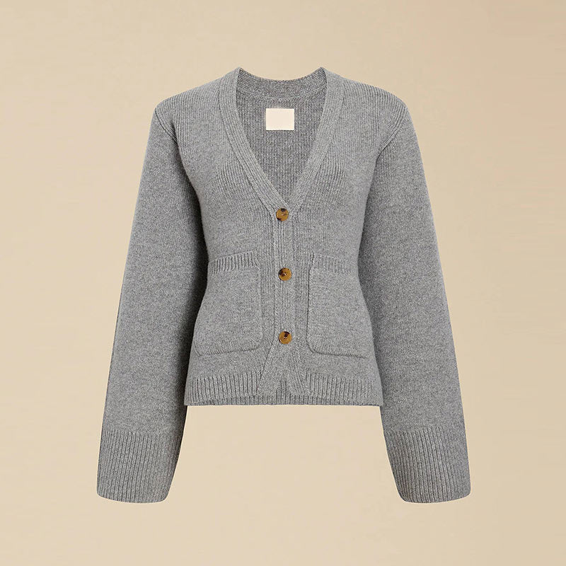 Damen Strickjacke mit tiefem V-Ausschnitt und praktischen Taschen Drune