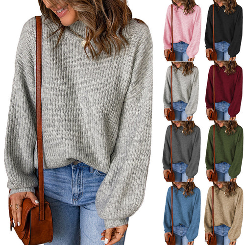 Damen Übergroßer Pullover mit strukturiertem Muster und hochgeschlossenen Ausschnitt Drune