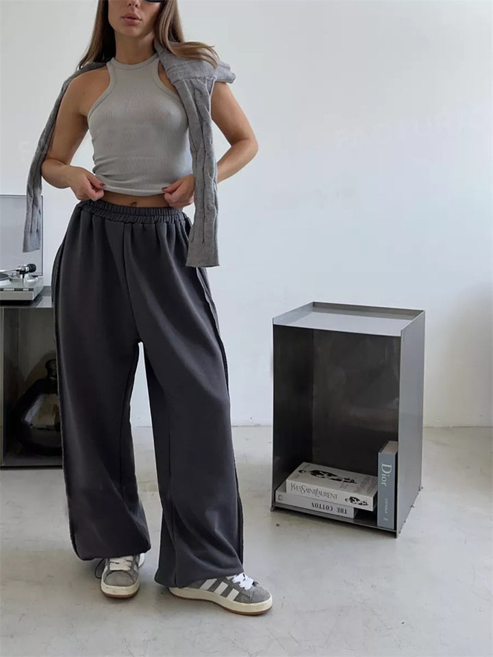 Damen locker sitzende High-Waist Sweatpants mit weitem Bein und elastischem Bund Drune