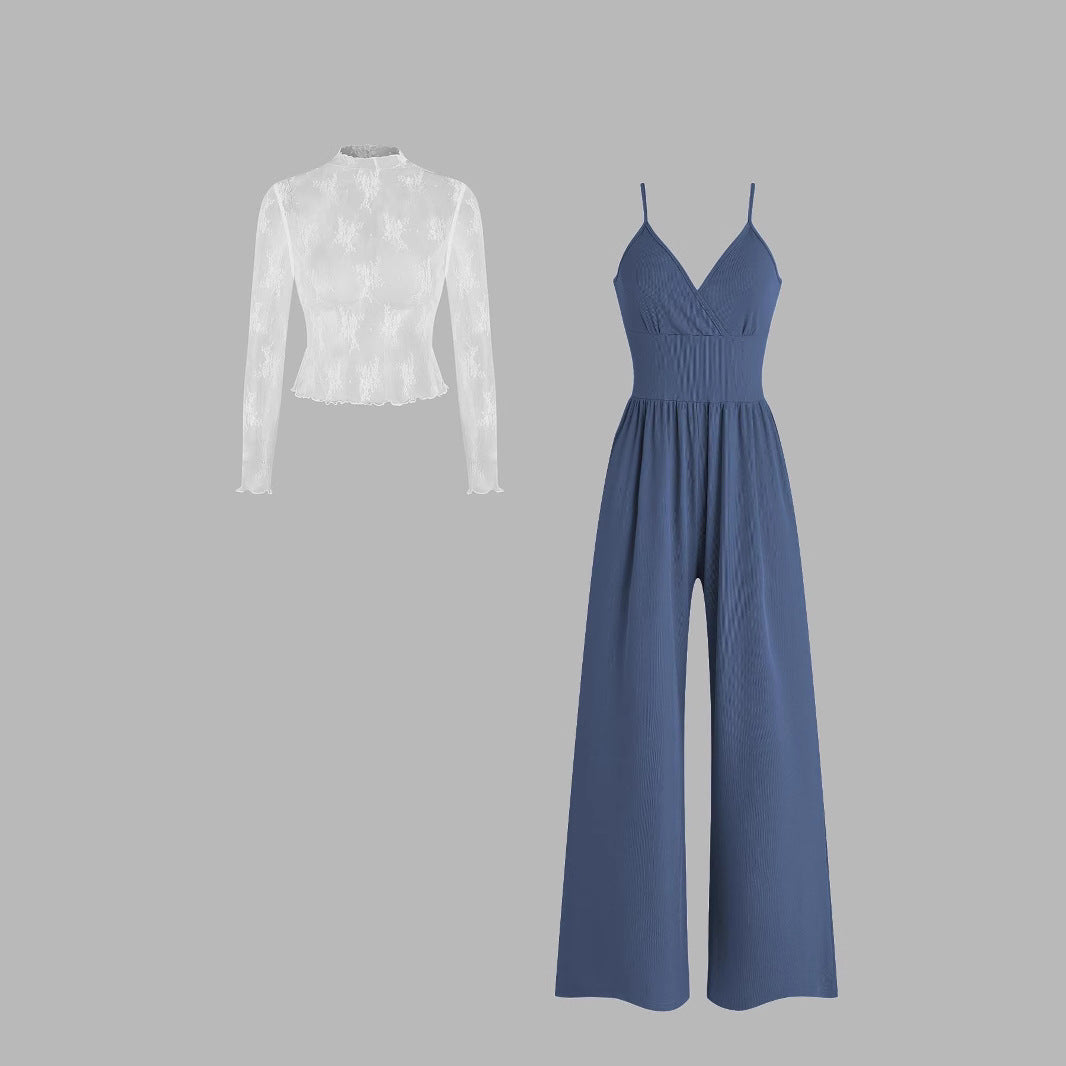 Damen elegantes und figurbetontes Jumpsuit-Set Drune