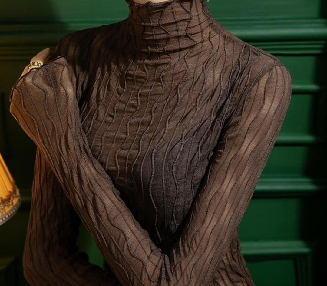 Damen Elegantes Oberteil mit wellenförmigem Muster und hohem Kragen Drune