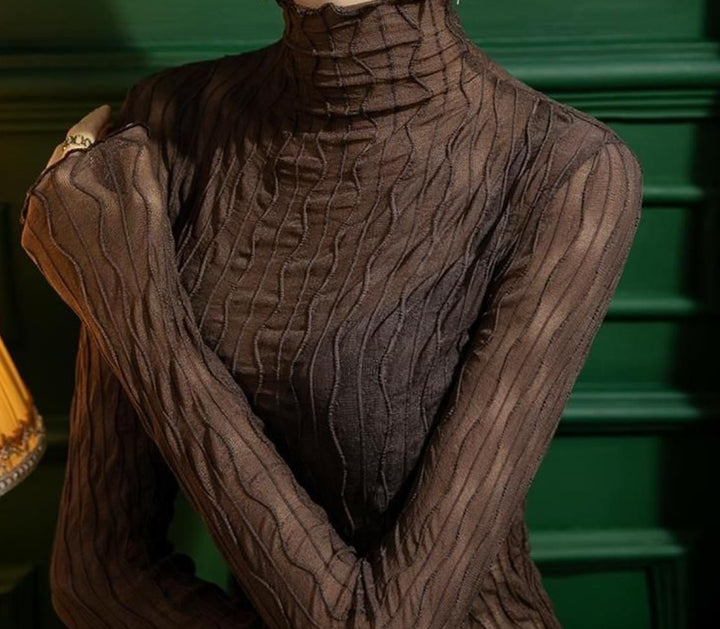 Damen Elegantes Oberteil mit wellenförmigem Muster und hohem Kragen Drune