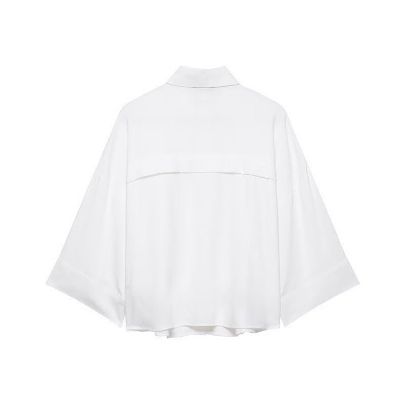 Damen Oversized Hemdjacke mit dreiviertel Kimonoärmeln und aufgesetzten Taschen Drune