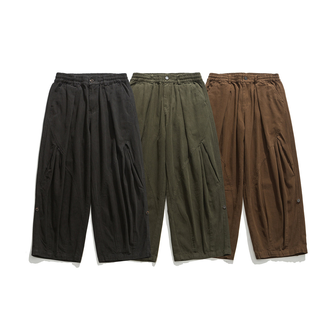 Damen weite Utility-Cargohose mit Gummibund und dekorativen Falten Drune