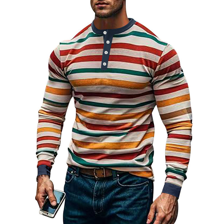 Herren Langarm-Henley-Shirt mit modischem Streifenmuster und hochwertiger Baumwollqualität Drune