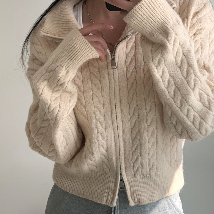 Damen Grob gestrickte Zip-Cardigan Drune