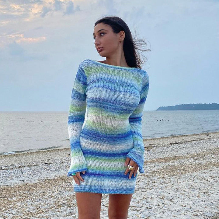 Damen nan figurbetontes Strickminikleid mit Glockenärmeln und seidig leichtem Maschenbild Drune