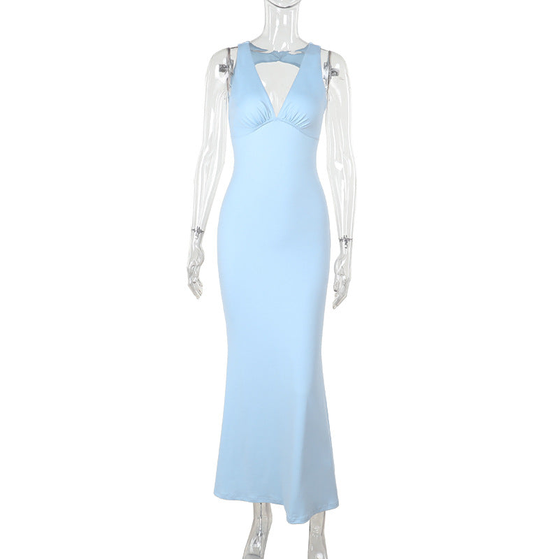 Damen figurbetontes Maxikleid mit tiefem V-Auschnitt und eleganter Schnittführung Drune