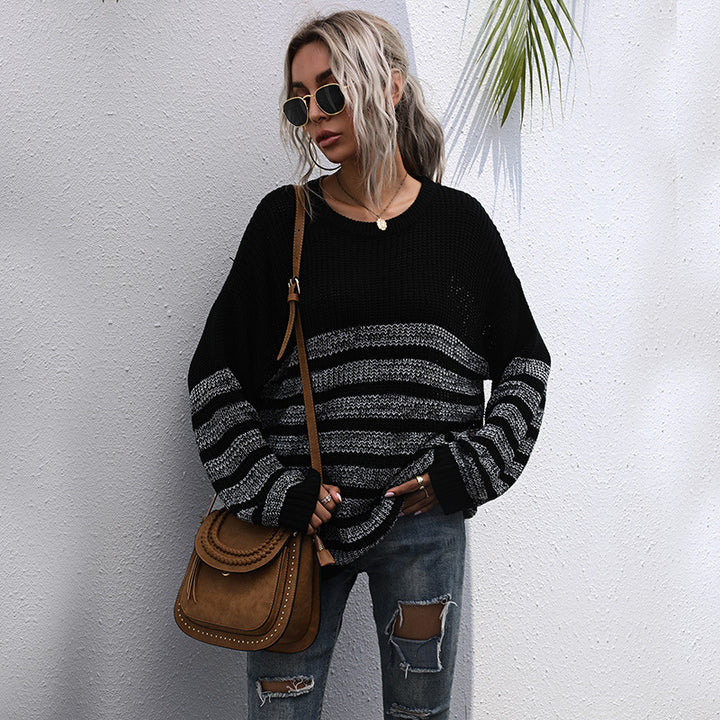 Damen Bequemer Strickpullover mit Streifenmuster Drune