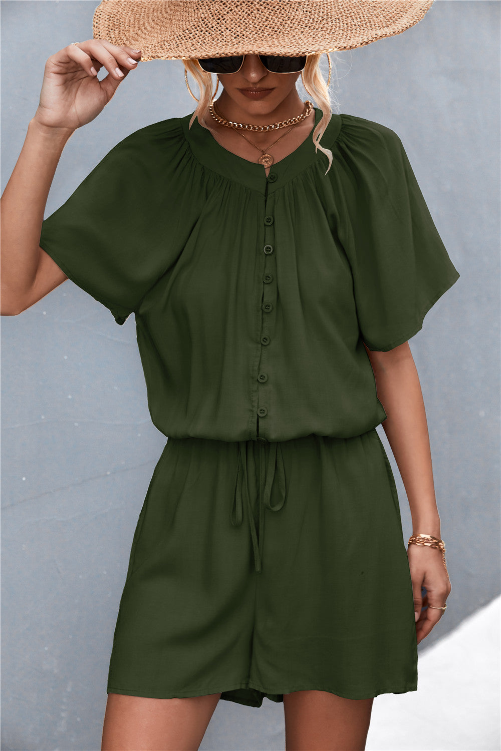 Damen Jumpsuit mit elastischem Bund und knopfverzierter Front Drune