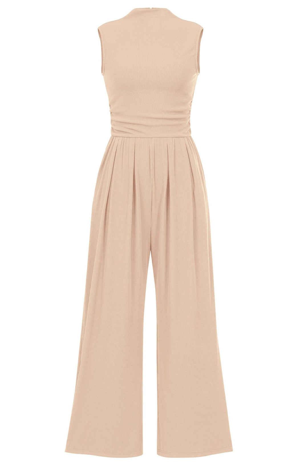 Damen Ärmelloser Palazzohose-Jumpsuit mit taillierter Rippenoberseite und weiten Plissé-Bein Drune
