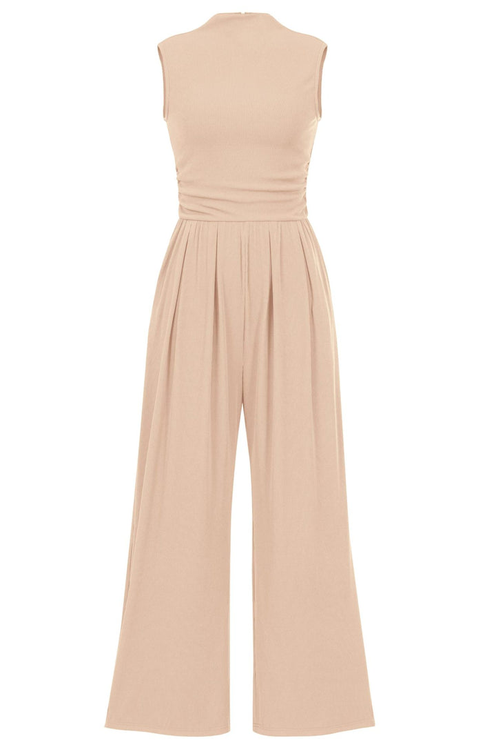 Damen Ärmelloser Palazzohose-Jumpsuit mit taillierter Rippenoberseite und weiten Plissé-Bein Drune