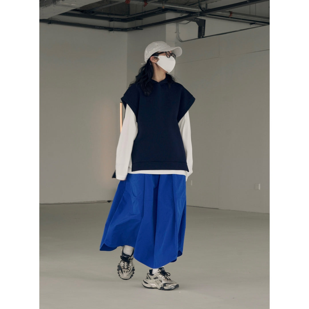 Damen Ärmellose Kapuzenweste im Boxy-Cut aus French Terry mit Seitenschlitzen Drune