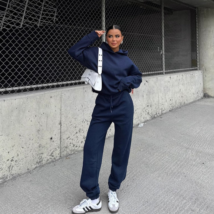 Damen lässiger Hoodie- und Jogginganzug mit elastischem Bund und Oversized-Schnitt Drune