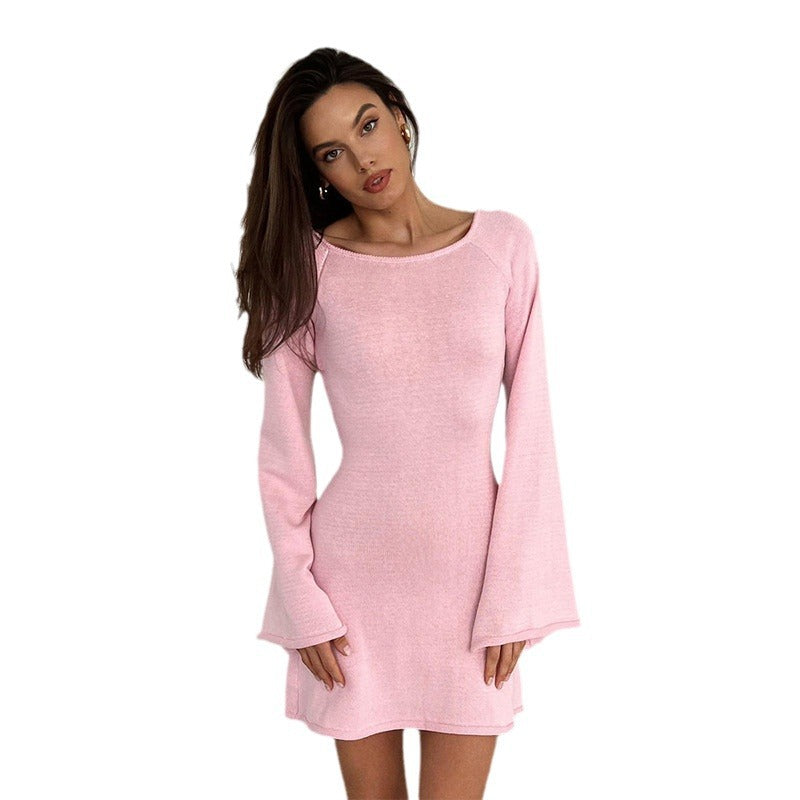 Damen Figurbetontes Feinstrick-Minikleid mit ausgestellten Trompetenärmeln Drune