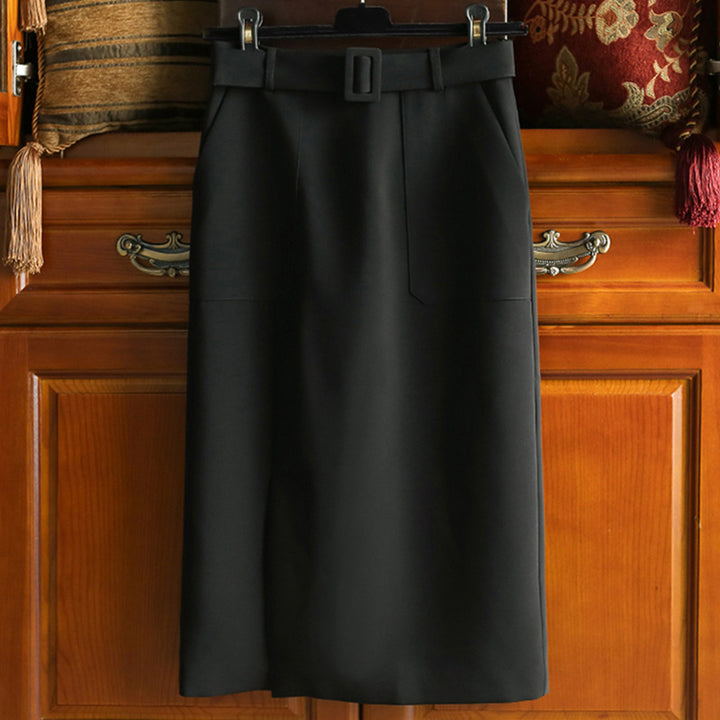 Damen Eleganter High-Waist Bleistiftrock mit Gürtel Drune
