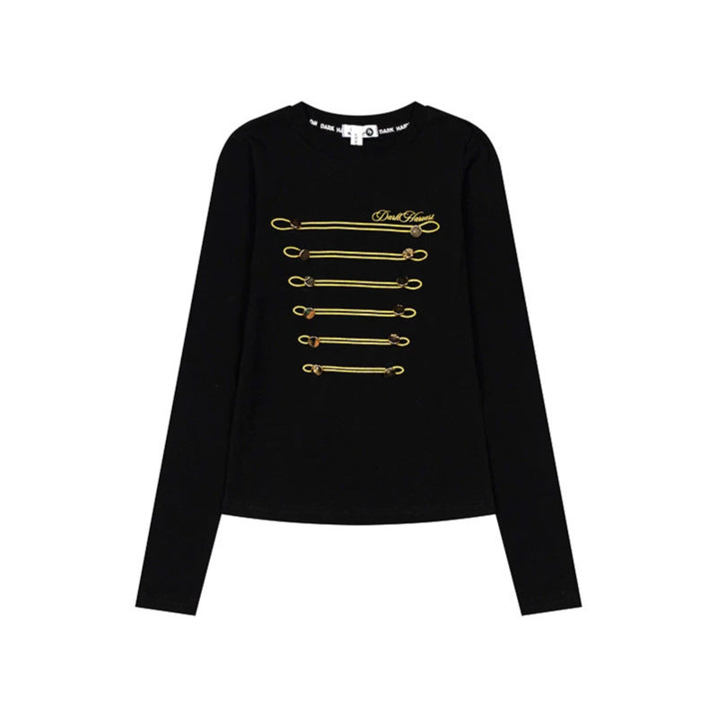 Damen Langarmshirt mit dekorativer Kordel- und Knopfapplikation Drune