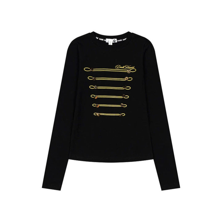 Damen Langarmshirt mit dekorativer Kordel- und Knopfapplikation Drune