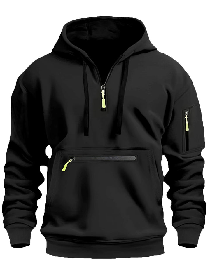 Herren Kapuzenpullover mit Halbzip, Kängurutasche und verdeckten Reißverschlüssen Drune