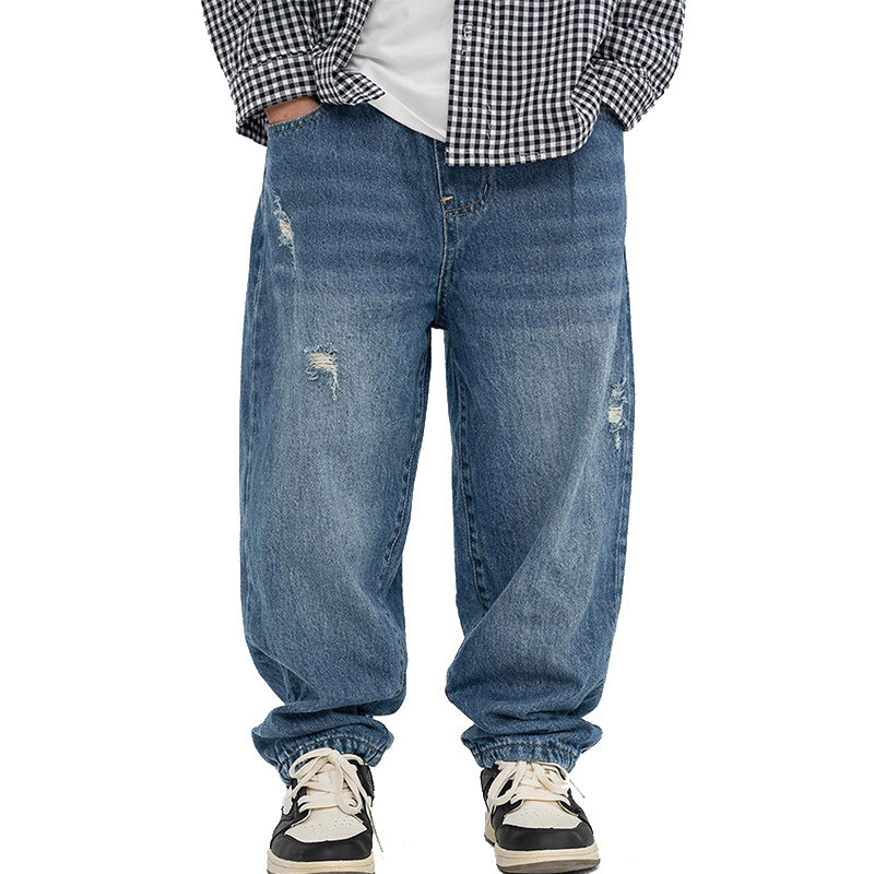 Unisex lässige weit geschnittene Jeans mit elastischem Bund Drune