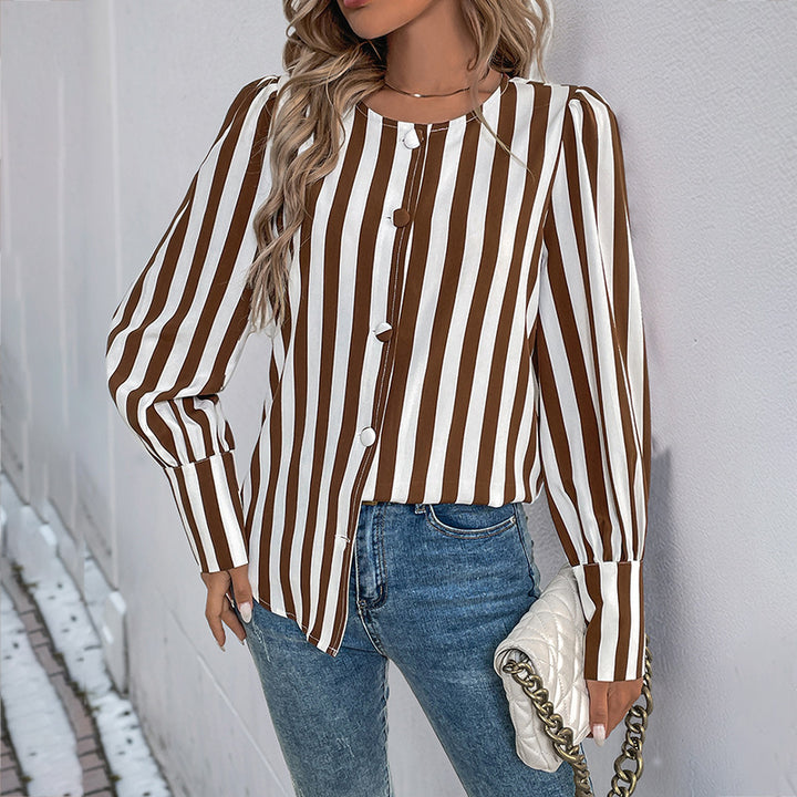 Damen Elegante gestreifte Bluse mit Knopfdetails Drune