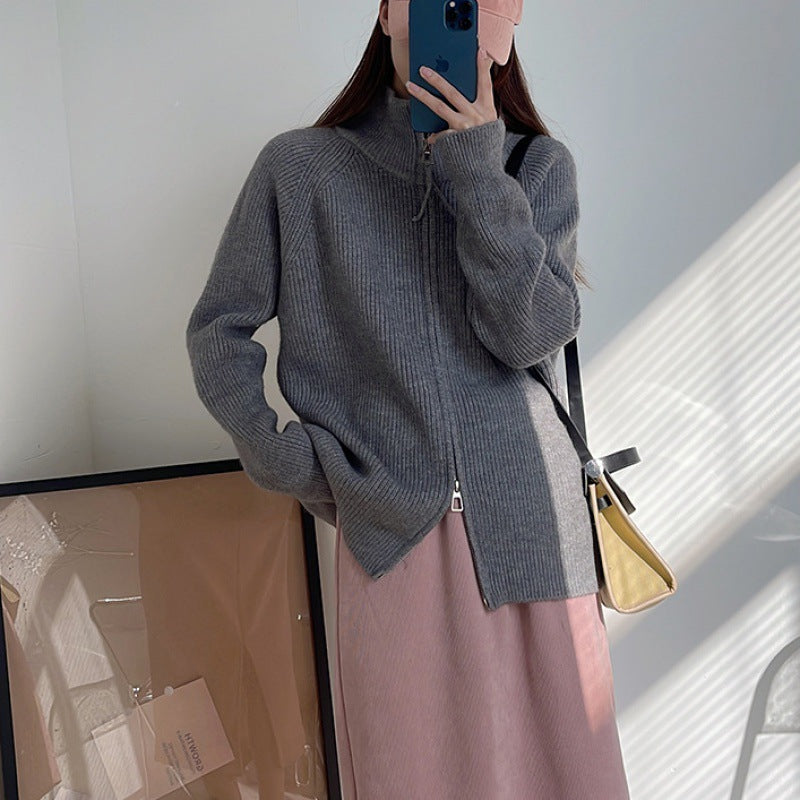 Damen Strickjacke mit Stehkragen und Reißverschluss Drune