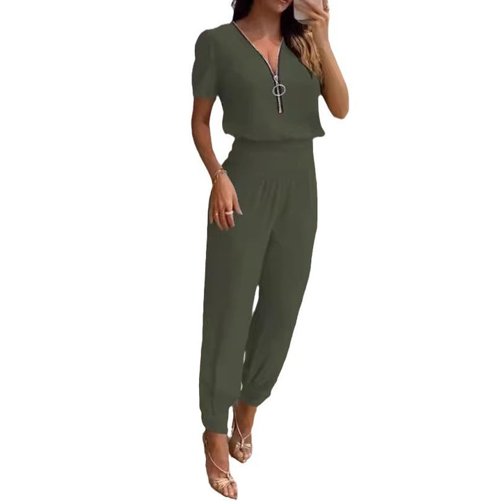 Damen Jumper-Set mit stylischem V-Ausschnitt und elegantem Detail Drune