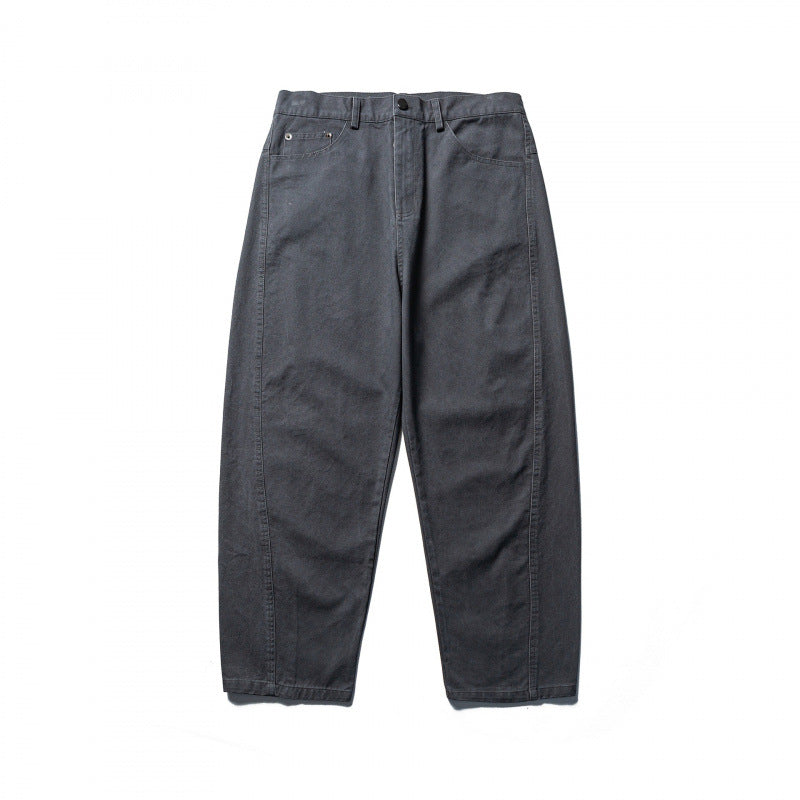 Herren Weite Tapered-Denimhose mit hoher Taille und markanten Schrittabnähern Drune