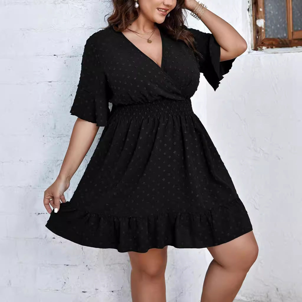 Damen Midikleid mit drapiertem V‑Ausschnitt, Smok-Taillenband und Volantstufen Drune