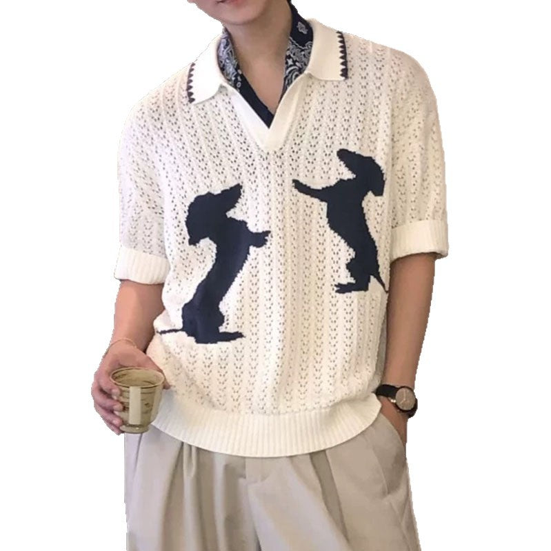 Herren Modischer Grobstrickpullover mit Tiermotiv Drune