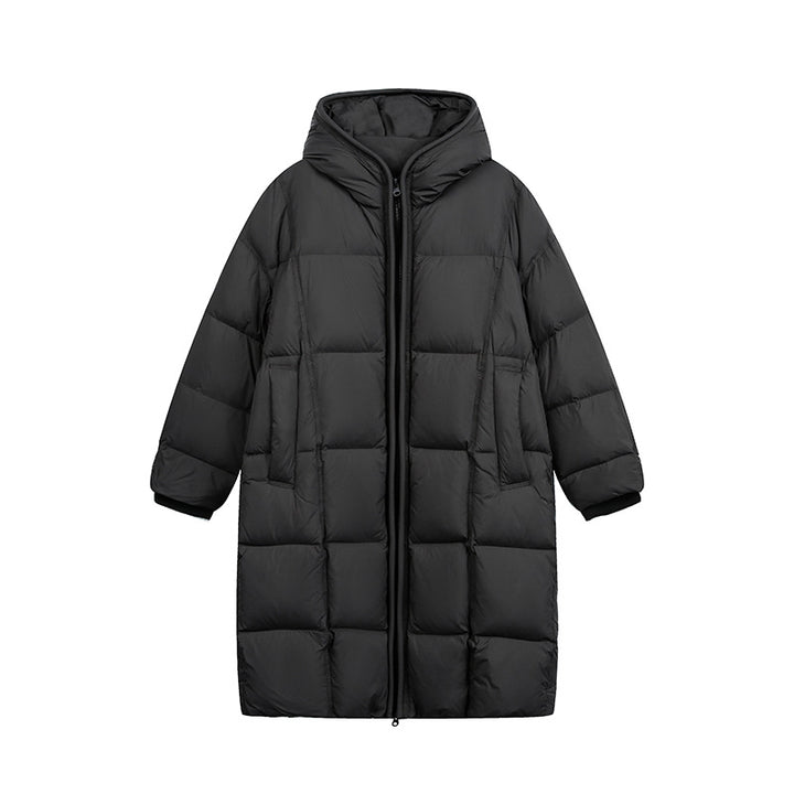 Damen Langer Steppmantel mit Kapuze, Oversize Thermoisolierung Drune