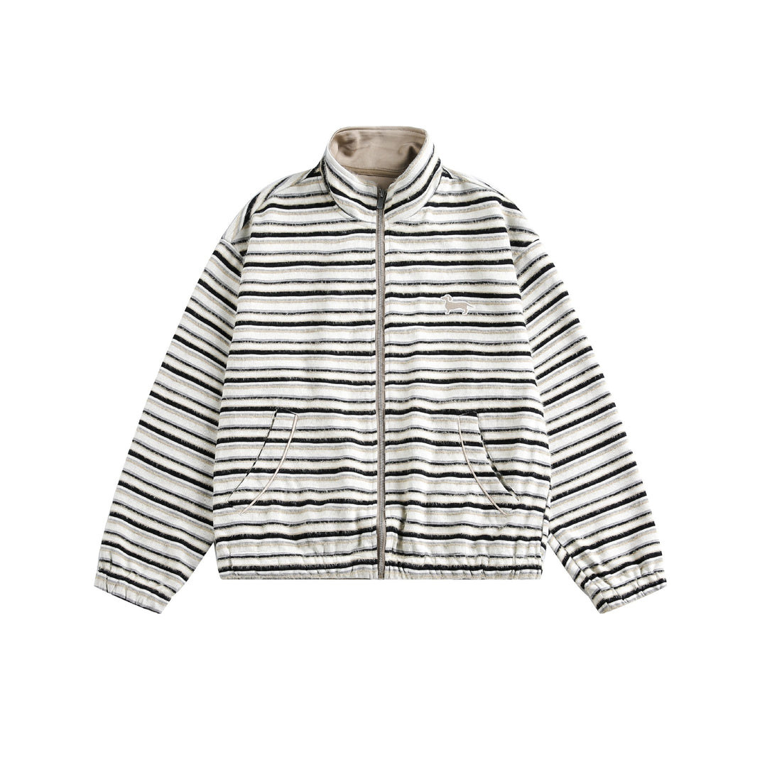 Damen Gestreifte Sweatjacke mit Stehkragen, Reißverschluss und elastischem Saum Drune