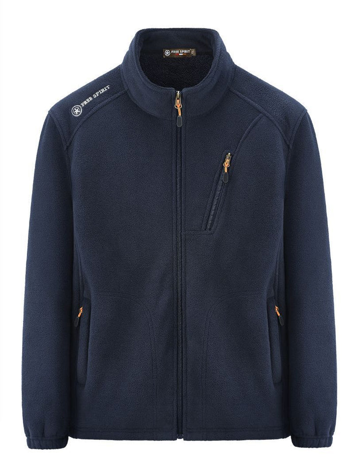 Herren Warme Microfleece-Outdoorjacke mit Brustreißverschluss, Seitentaschen und Stehkragen Drune