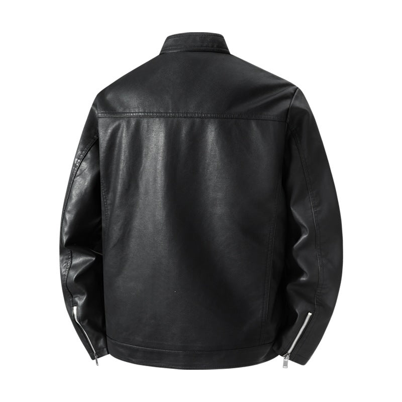 Herren Schlichte Kunstleder-Cityjacke mit Stehkragen, Zweiwege-Reißverschluss & Eingrifftaschen Drune