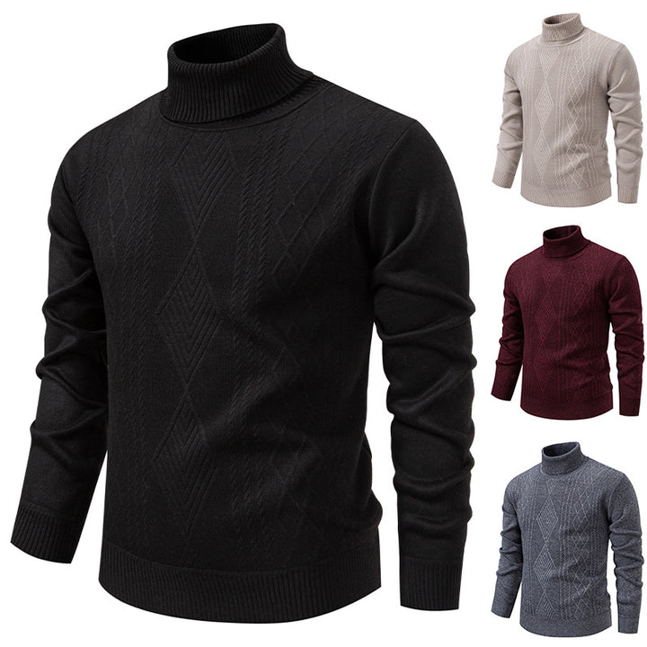 Herren nan Feinstrick-Rollkragenpullover mit strukturierter Zopfmuster-Struktur und körpernahem Schnitt Drune