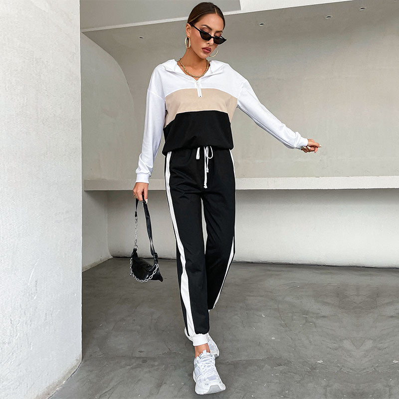 Damen Sportives Jogging-Set mit Kapuze, Tunnelzughose & Seitenstreifen Drune