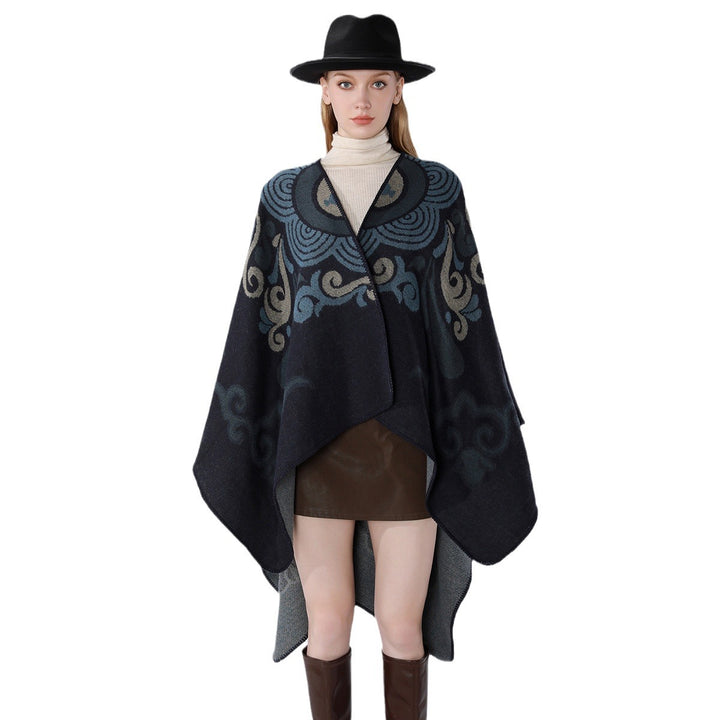 Damen Wollmix-Cape mit ornamentalem Jacquard, asymmetrischem Zipfel und weichfallendem Oversize-Fall Drune