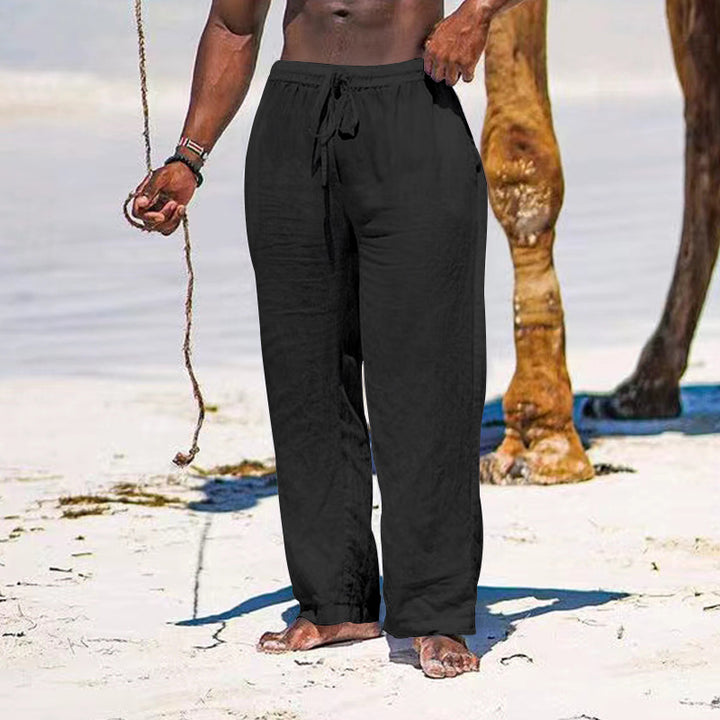 Herren nan entspannte Leinenhose mit elastischem Tunnelzug, geradem Bein und seitlichen Eingrifftaschen Drune