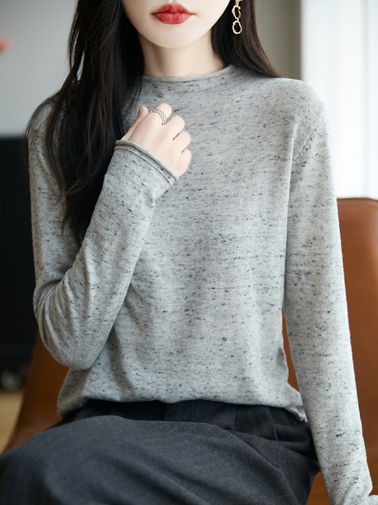 Damen Minimalistischer Nep-Strick-Longsleeve mit kurzem Stehkragen Drune