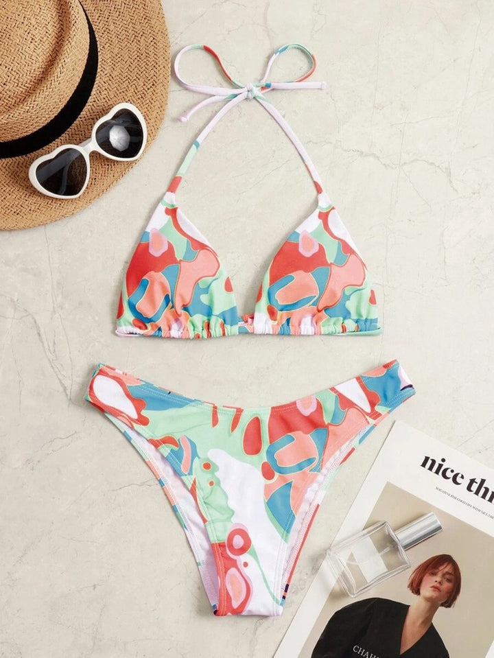 Damen Triangel-Bikini-Set mit verstellbaren Trägern und kreativem Print Drune